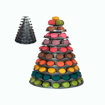 Grada plástica gris de Macaron del soporte de la torre del PVC Macaron con la base de acrílico redonda