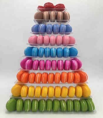 9 Nivel de plástico cuadrado Macaron Torre Stand Display para el embalaje de comida para llevar francesa