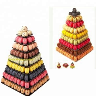 9 Nivel de plástico cuadrado Macaron Torre Stand Display para el embalaje de comida para llevar francesa