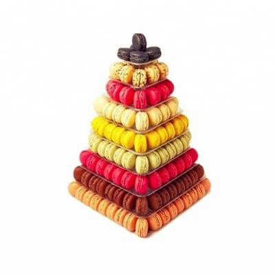 9 Nivel de plástico cuadrado Macaron Torre Stand Display para el embalaje de comida para llevar francesa