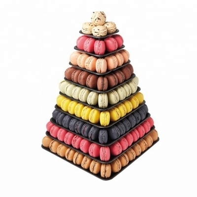9 Nivel de plástico cuadrado Macaron Torre Stand Display para el embalaje de comida para llevar francesa