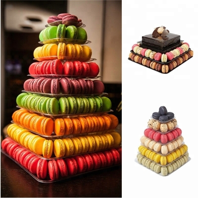 9 Nivel de plástico cuadrado Macaron Torre Stand Display para el embalaje de comida para llevar francesa