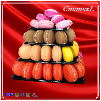 Stand de exhibición de macarrones de plástico con torre cuadrada de macarrones de 4 niveles