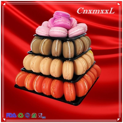 Stand de exhibición de macarrones de plástico con torre cuadrada de macarrones de 4 niveles