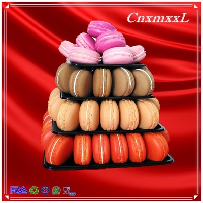 Stand de exhibición de macarrones de plástico con torre cuadrada de macarrones de 4 niveles