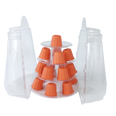 Mini plástico transparente de 4 niveles Torre de Canele Stand para exhibición Canele / macarrón y decoración de pastel