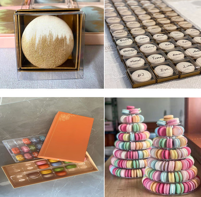 Estampado en caliente Macaron caja transparente tapa superior y inferior Macaron mostrador de 12pcs