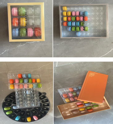 Estampado en caliente Macaron caja transparente tapa superior y inferior Macaron mostrador de 12pcs