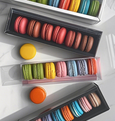 Embalaje de caja de papel transparente Macaron Display Rack Macaron Tray Macaron Gift Box Embalaje Chocolate Macaron Envasado de tapa superior e inferior