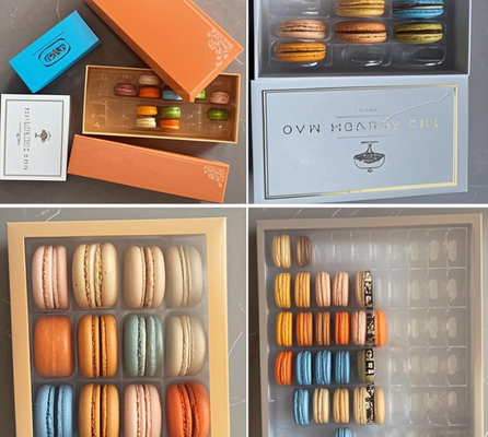 Alimentación segura PET clara caja de embalaje de macarrones pastel rollo de nieve crujiente galletas de hornear caja de repostería