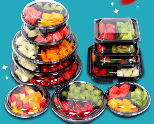 Caja de embalaje de frutas de PET reciclable personalizable con sellado térmico para tomates y productos