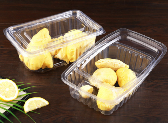 Caja de envasado de frutas de un solo uso, caja de plástico rectangular para verduras frescas, caja transparente para cortar frutas de calidad alimentaria PET