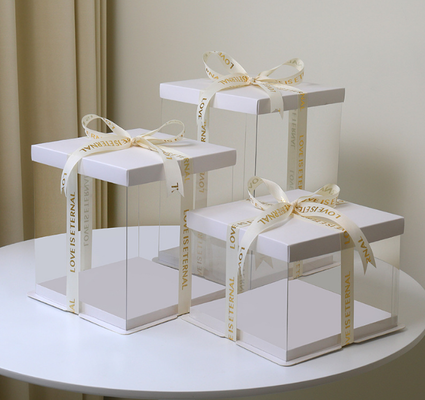 Transparent plastic cake box with high transparency PET double-sided protective film for 6", 8", 10" and 12" birthday packaging boxes