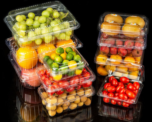 bandejas de frutas, cajas de envasado de carne, cajas de envasado de verduras, bandejas de plántulas, macetas de plástico, cajas de comida rápida, así como cajas transparentes de PVC, PP, PET y cajas impresas.