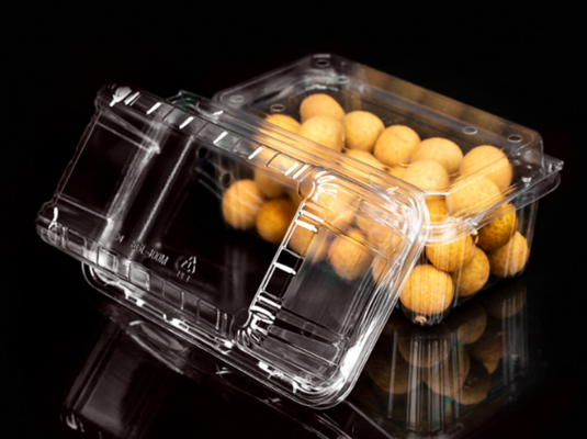 lightweight produce packaging moisture permeability compression resistant container  reusable optional clamshell spill‑proof hinged box